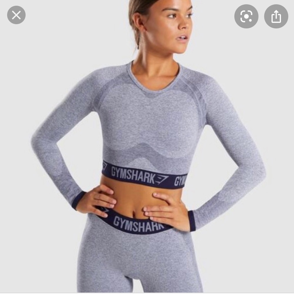 Gymshark 🦈 Flex Long Sleeve Crop Top Blue Marl
